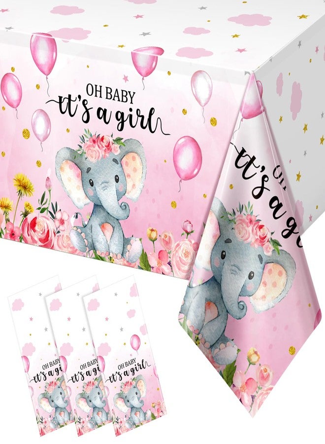 FunnyPars 3 Pack Elephant Baby Shower Decorations - Plastic Tablecloth Table Cover Backdrop for Boy Girl Gender Party Supplies, 54 x 108 Inch, Pink - Image 1